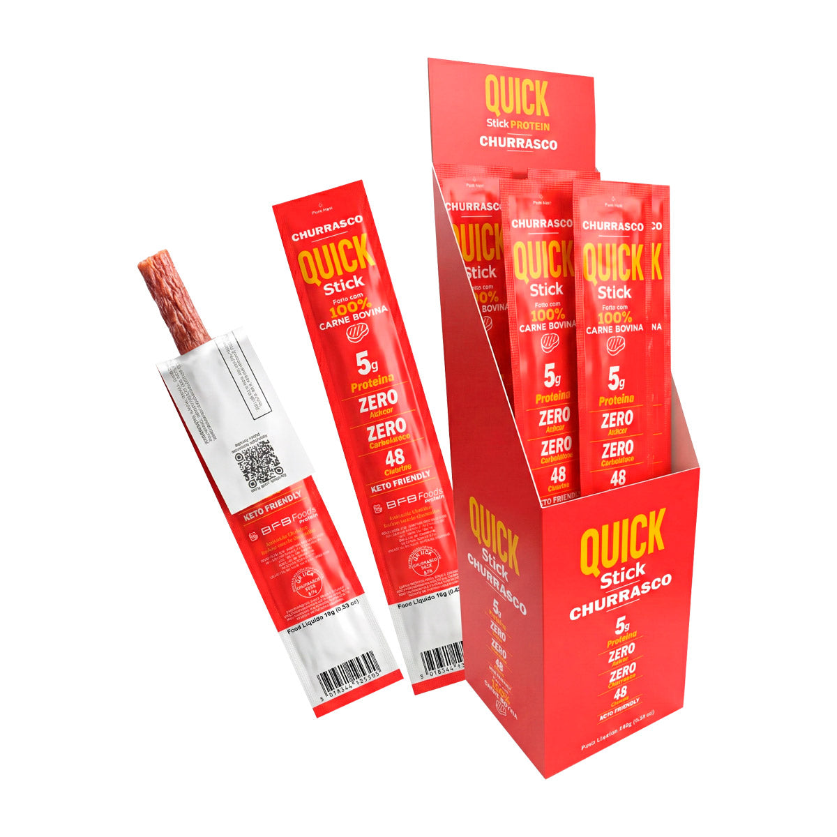 Display Quick Stick Protein Sabor Churrasco com 10 Sticks de Carne Bovina