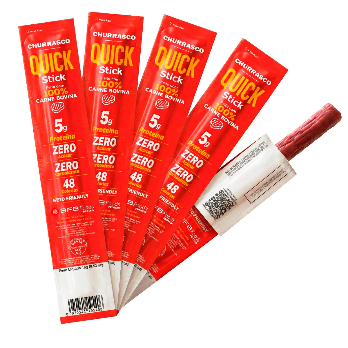Kit com 5 Quick Stick Protein Sabor Churrasco — Snack de Carne Bovina