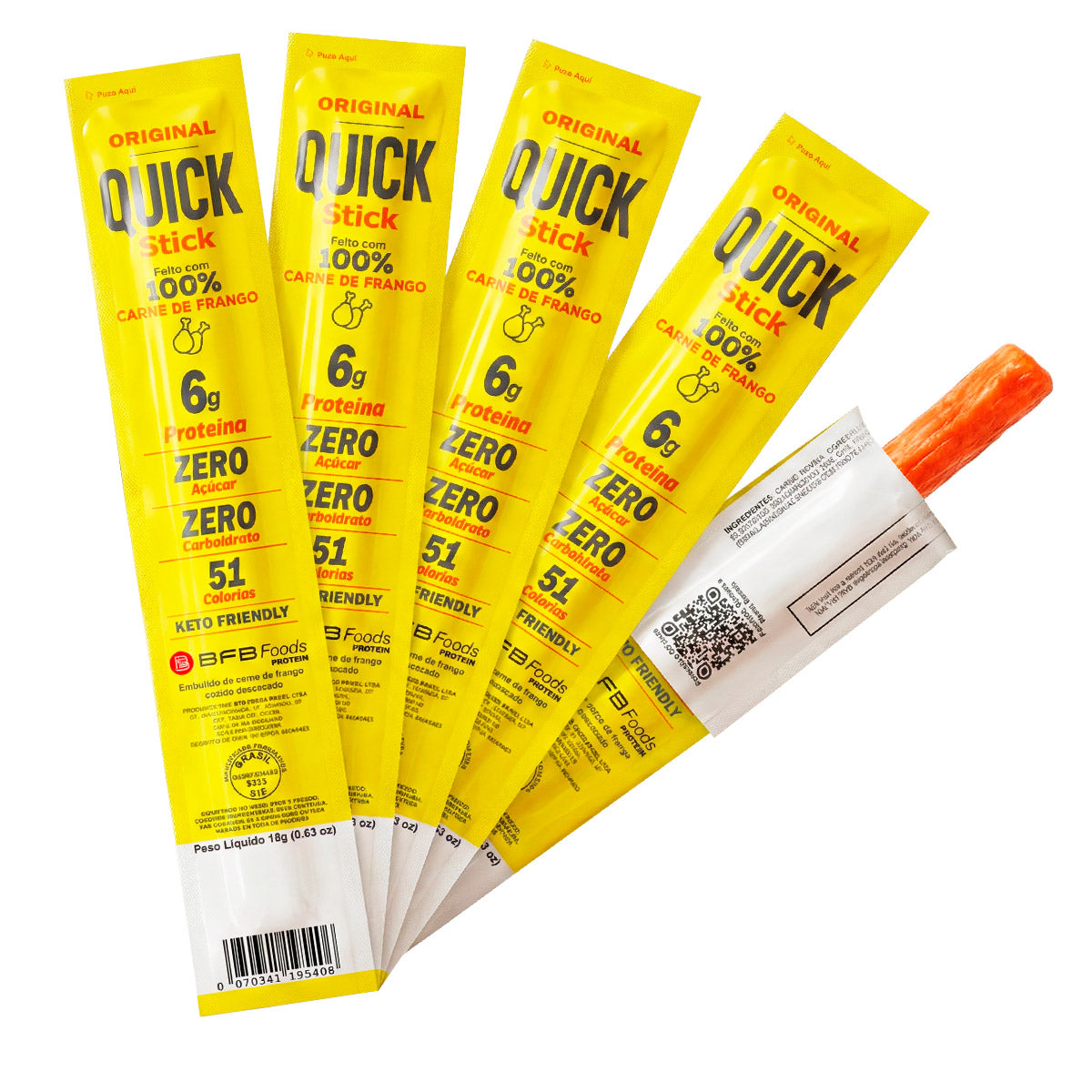 Kit com 5 Quick Stick Protein Sabor Frango — Snack de Carne de Frango